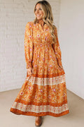 Boho Floral Smocked Waist Long Sleeve Maxi Dress - Rooted & Reckless Co.