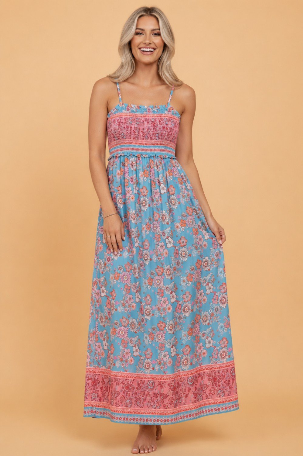 Boho Floral Spaghetti Strap Vacation Maxi Dress - Rooted & Reckless Co.