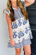 Boho Floral Split Neck Ruffle Mini Dress - Rooted & Reckless Co.