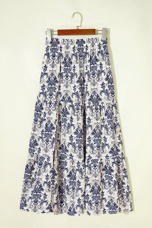 Boho Floral Tiered Maxi Skirt Split - Rooted & Reckless Co.