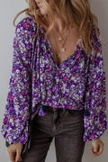 Boho Flower V-Neck Bubble Sleeve Top - Rooted & Reckless Co.