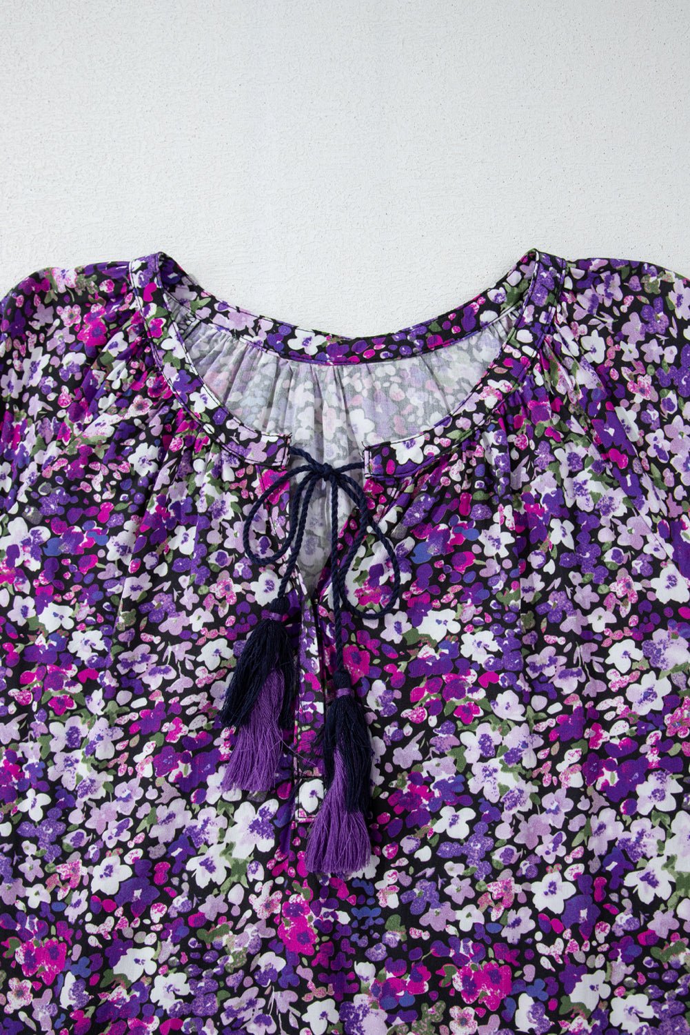 Boho Flower V-Neck Bubble Sleeve Top - Rooted & Reckless Co.