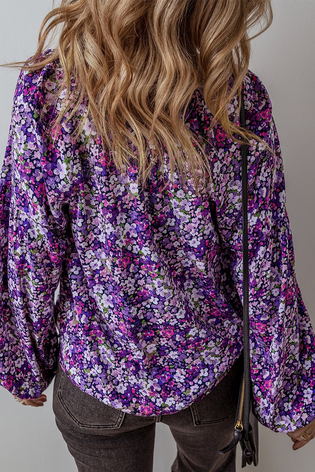 Boho Flower V-Neck Bubble Sleeve Top - Rooted & Reckless Co.