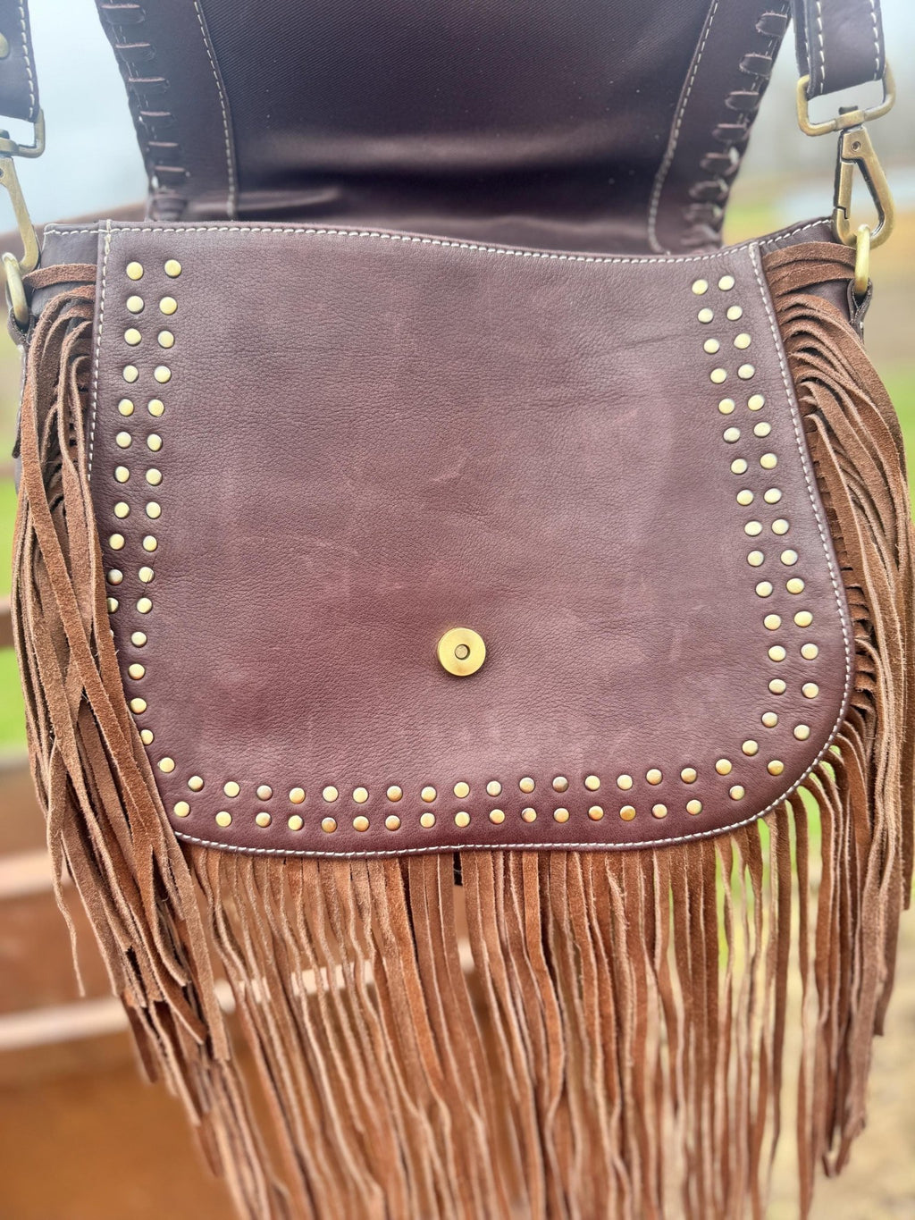 Boho Fringe Checkered Leather Western Purse by Double B - Rooted & Reckless Co.