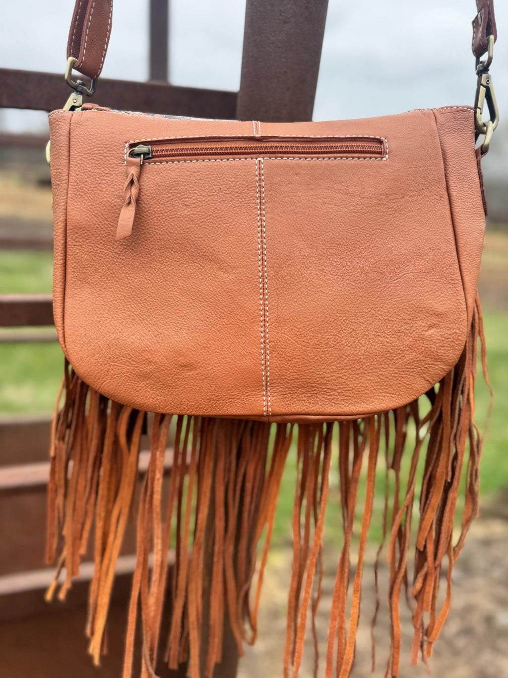 Boho Fringe Checkered Leather Western Purse by Double B - Rooted & Reckless Co.