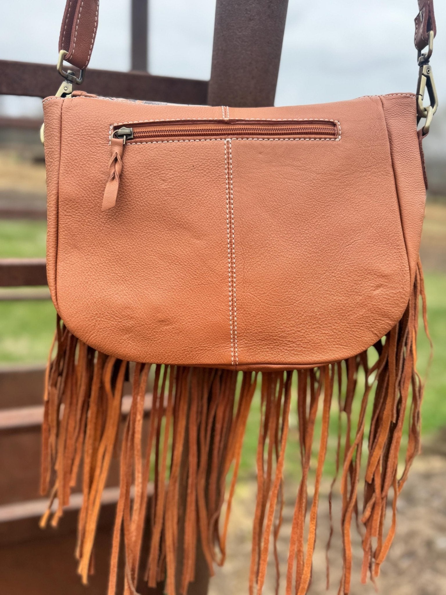 Boho Fringe Checkered Leather Western Purse by Double B - Rooted & Reckless Co.