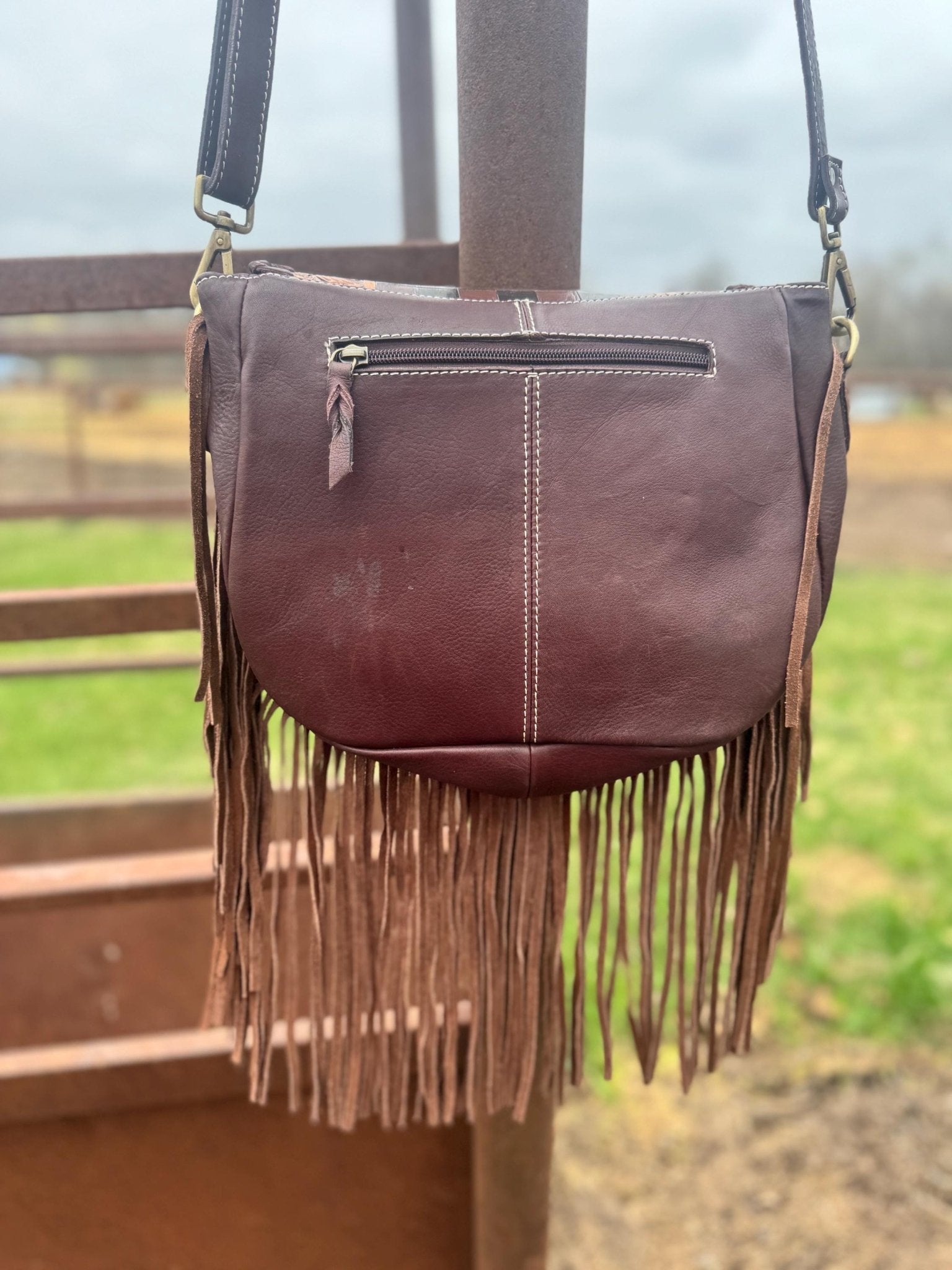 Boho Fringe Checkered Leather Western Purse by Double B - Rooted & Reckless Co.