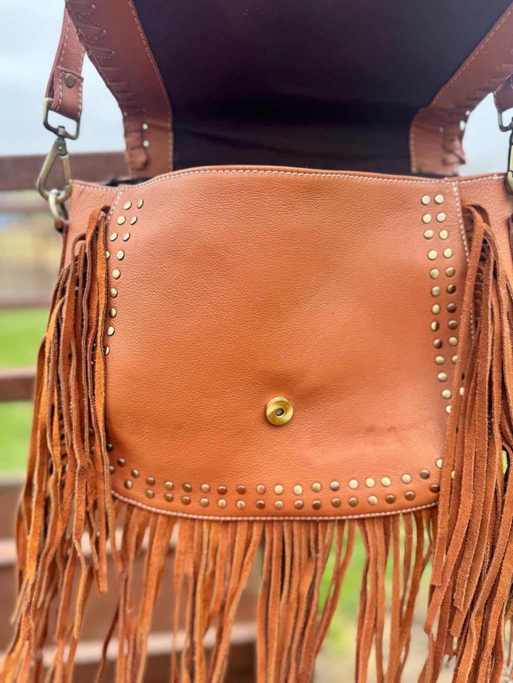 Boho Fringe Checkered Leather Western Purse by Double B - Rooted & Reckless Co.