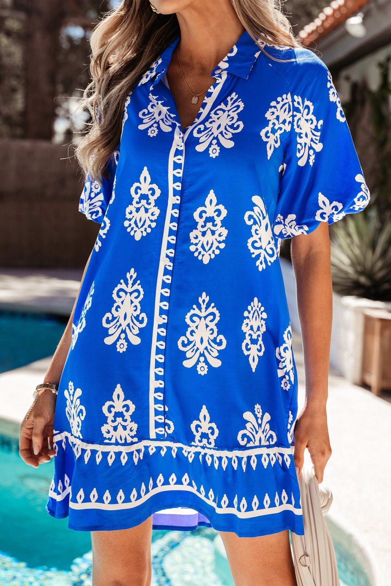 Boho Geometric Collared Button Front Mini Dress - Rooted & Reckless Co.