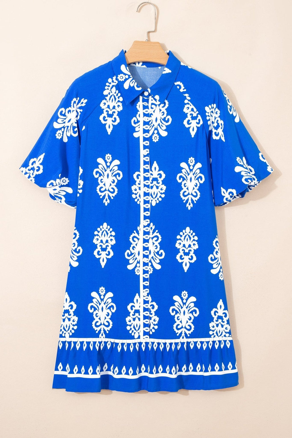 Boho Geometric Collared Button Front Mini Dress - Rooted & Reckless Co.