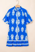 Boho Geometric Collared Button Front Mini Dress - Rooted & Reckless Co.