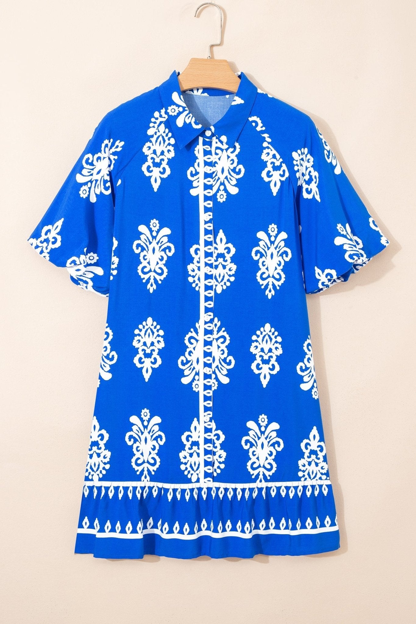 Boho Geometric Collared Button Front Mini Dress - Rooted & Reckless Co.