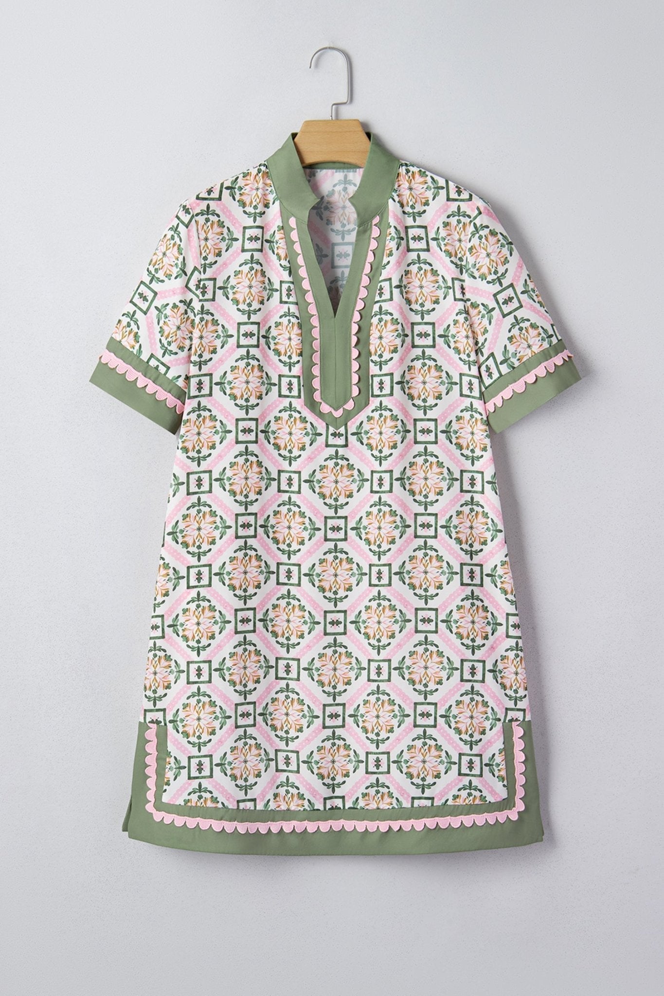 Boho Geometric Flower Short Sleeve Mini Dress - Rooted & Reckless Co.