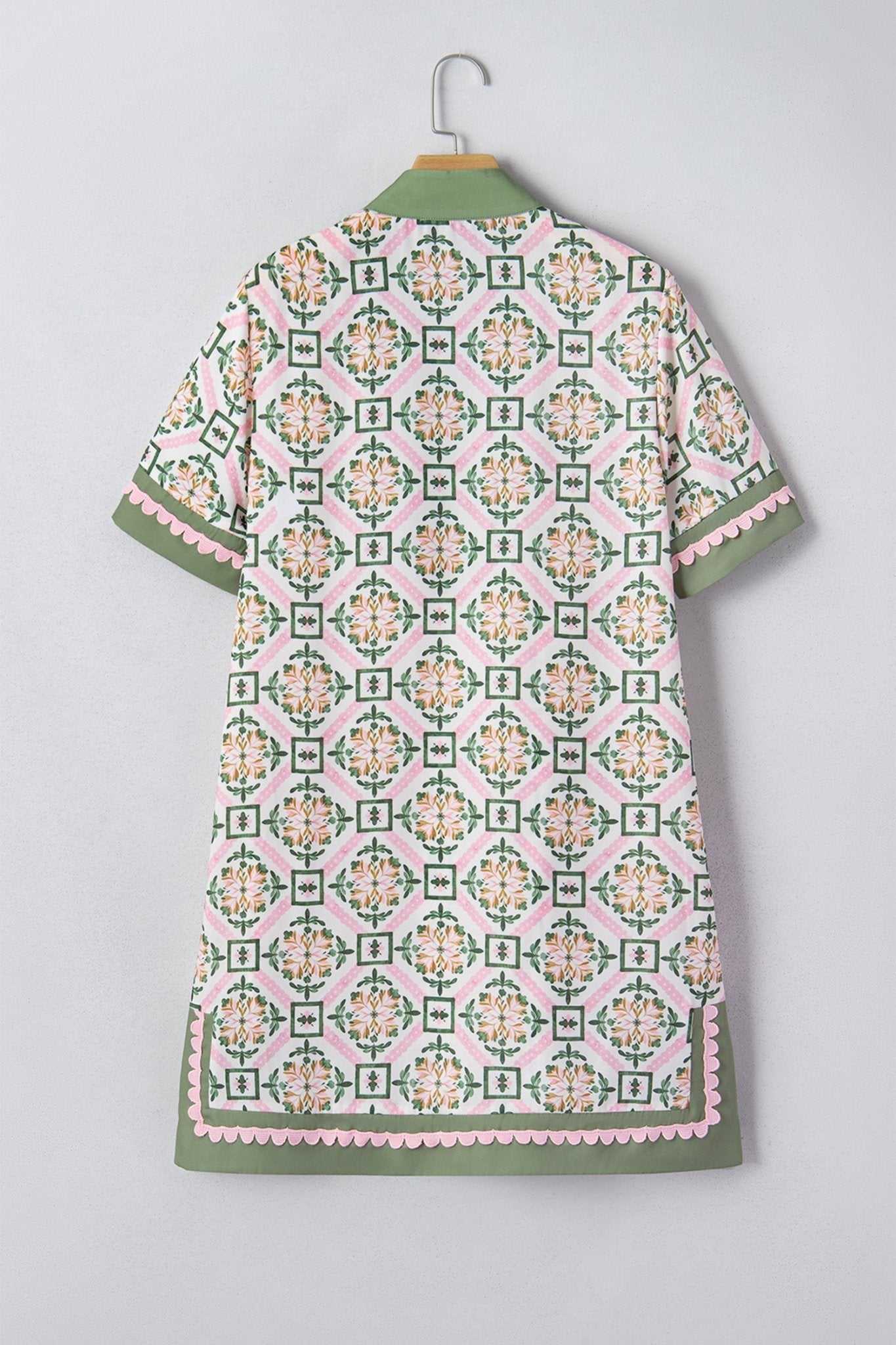 Boho Geometric Flower Short Sleeve Mini Dress - Rooted & Reckless Co.