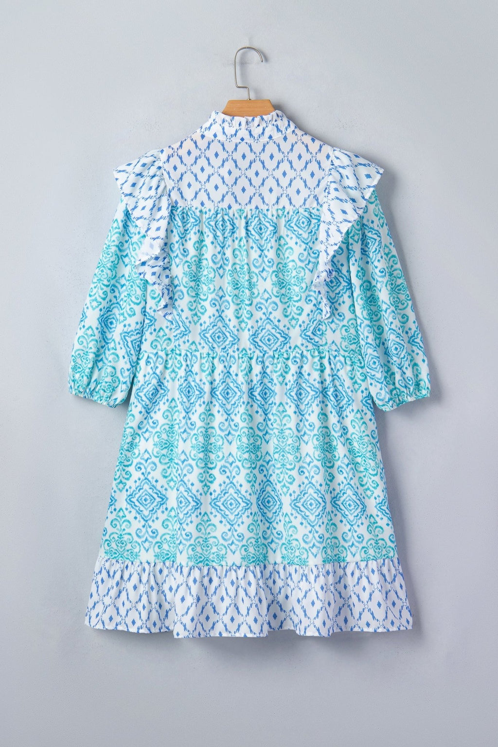 Boho Geometric Patchwork Ruffle Puff Sleeve Dress - Rooted & Reckless Co.