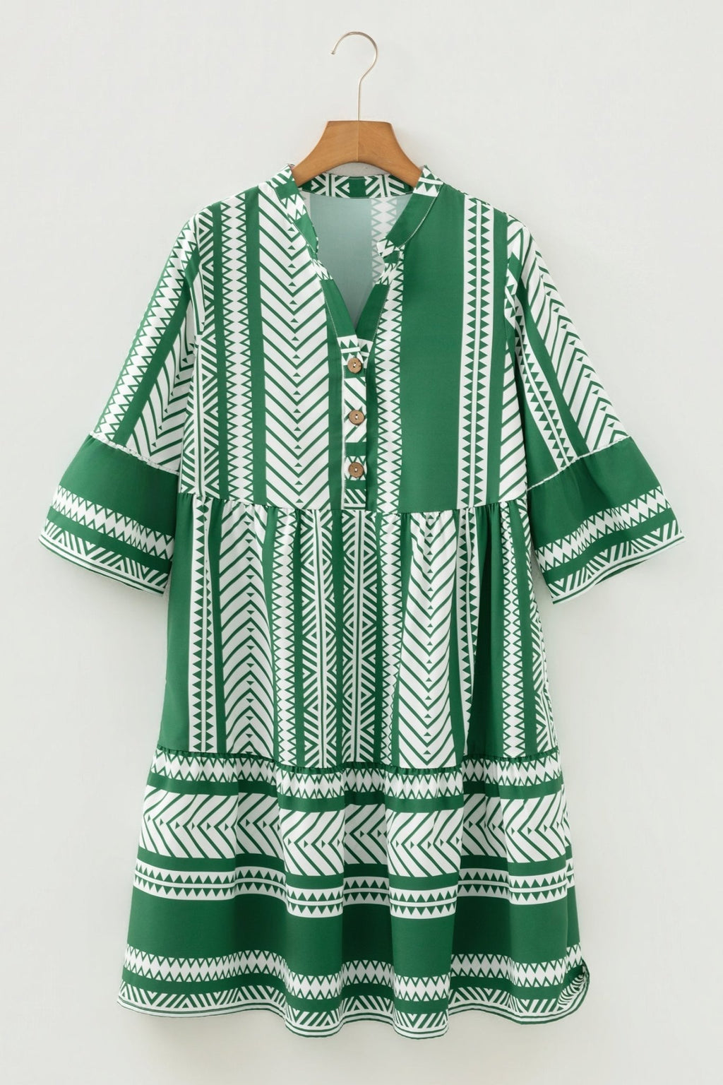 Boho Geometric Stripe Half Buttoned Dress - Rooted & Reckless Co.
