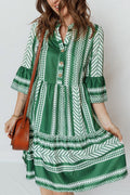 Boho Geometric Stripe Half Buttoned Dress - Rooted & Reckless Co.