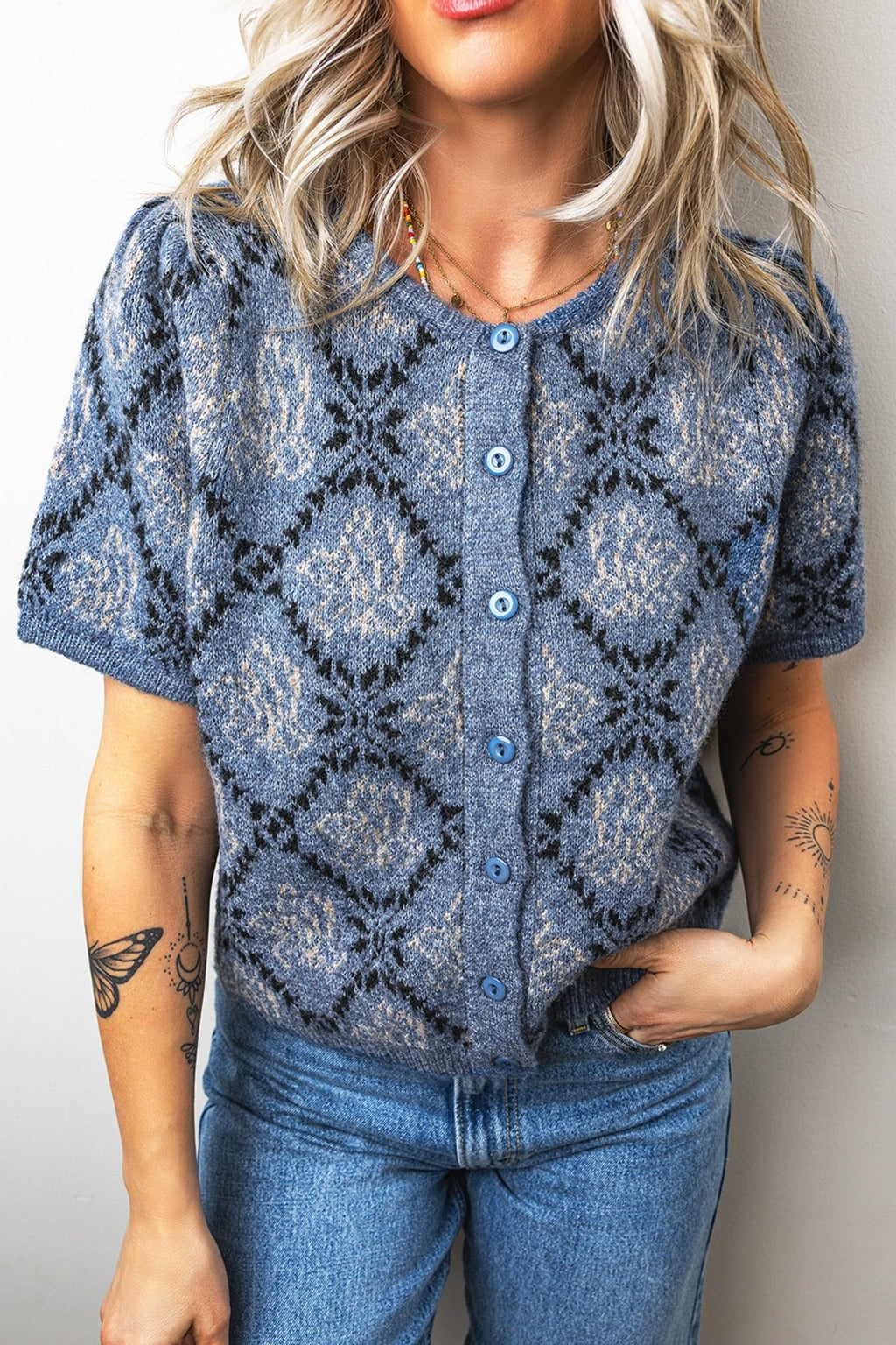 Boho Knit Short Sleeve Button Front Cardigan - Rooted & Reckless Co.
