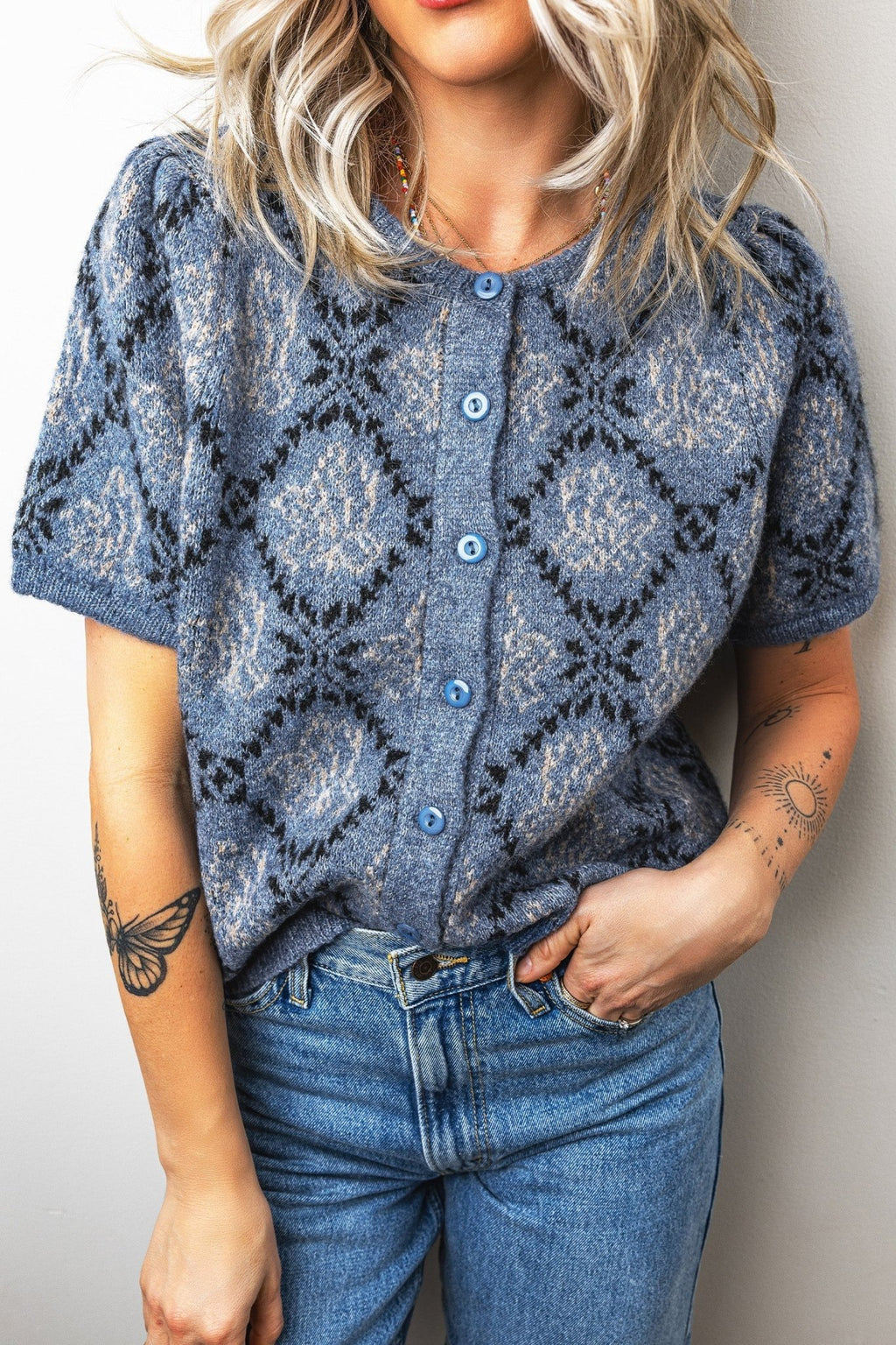 Boho Knit Short Sleeve Button Front Cardigan - Rooted & Reckless Co.