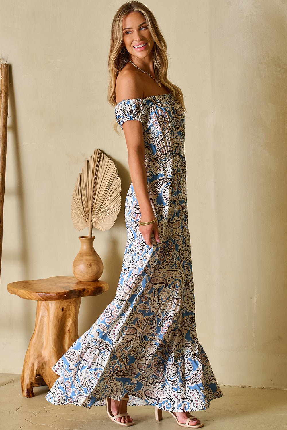 Boho Paisley Off-Shoulder Maxi Dress - Rooted & Reckless Co.