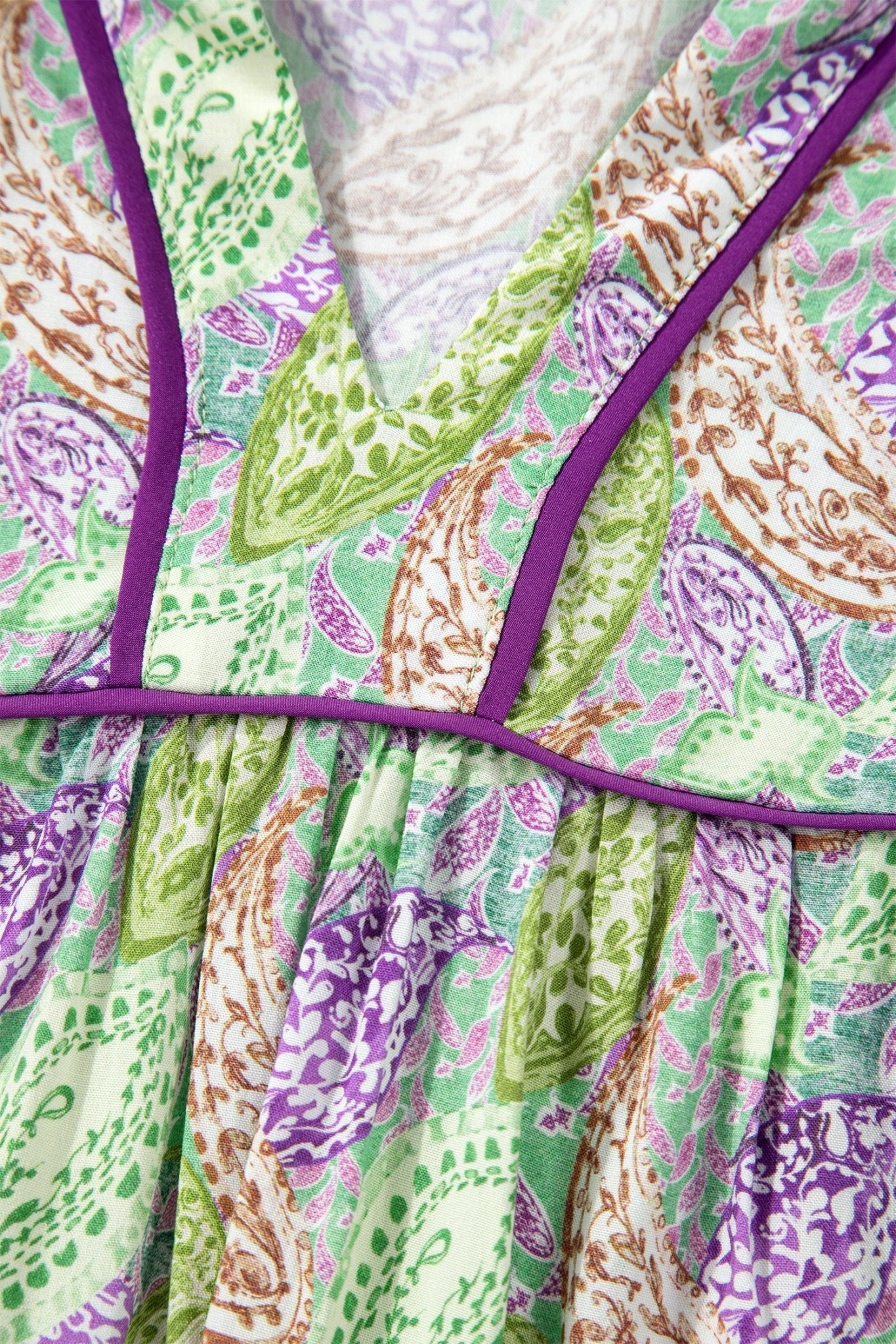 Boho Paisley Short Puff Sleeve V-Neck Blouse - Rooted & Reckless Co.