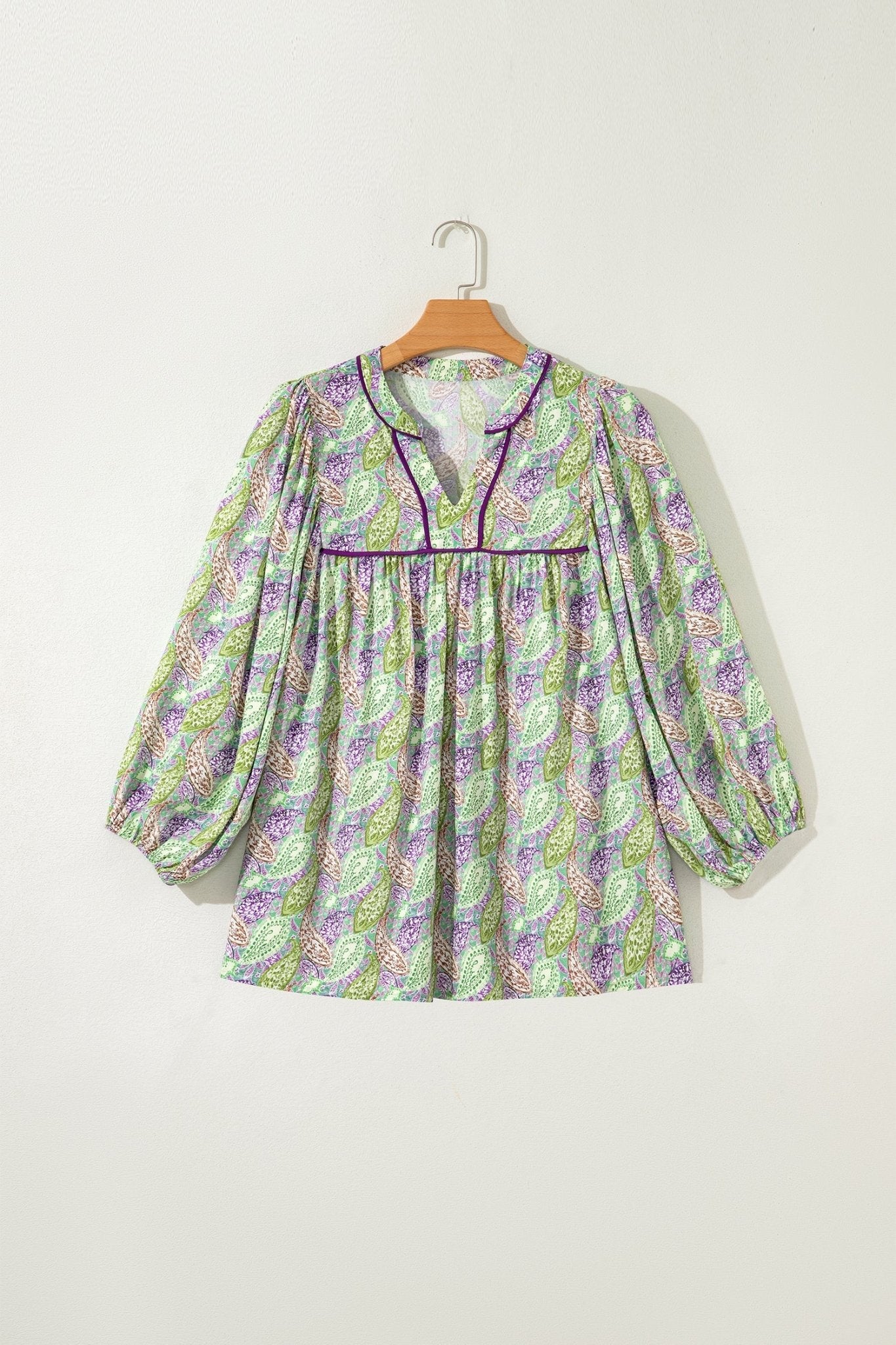 Boho Paisley Short Puff Sleeve V-Neck Blouse - Rooted & Reckless Co.