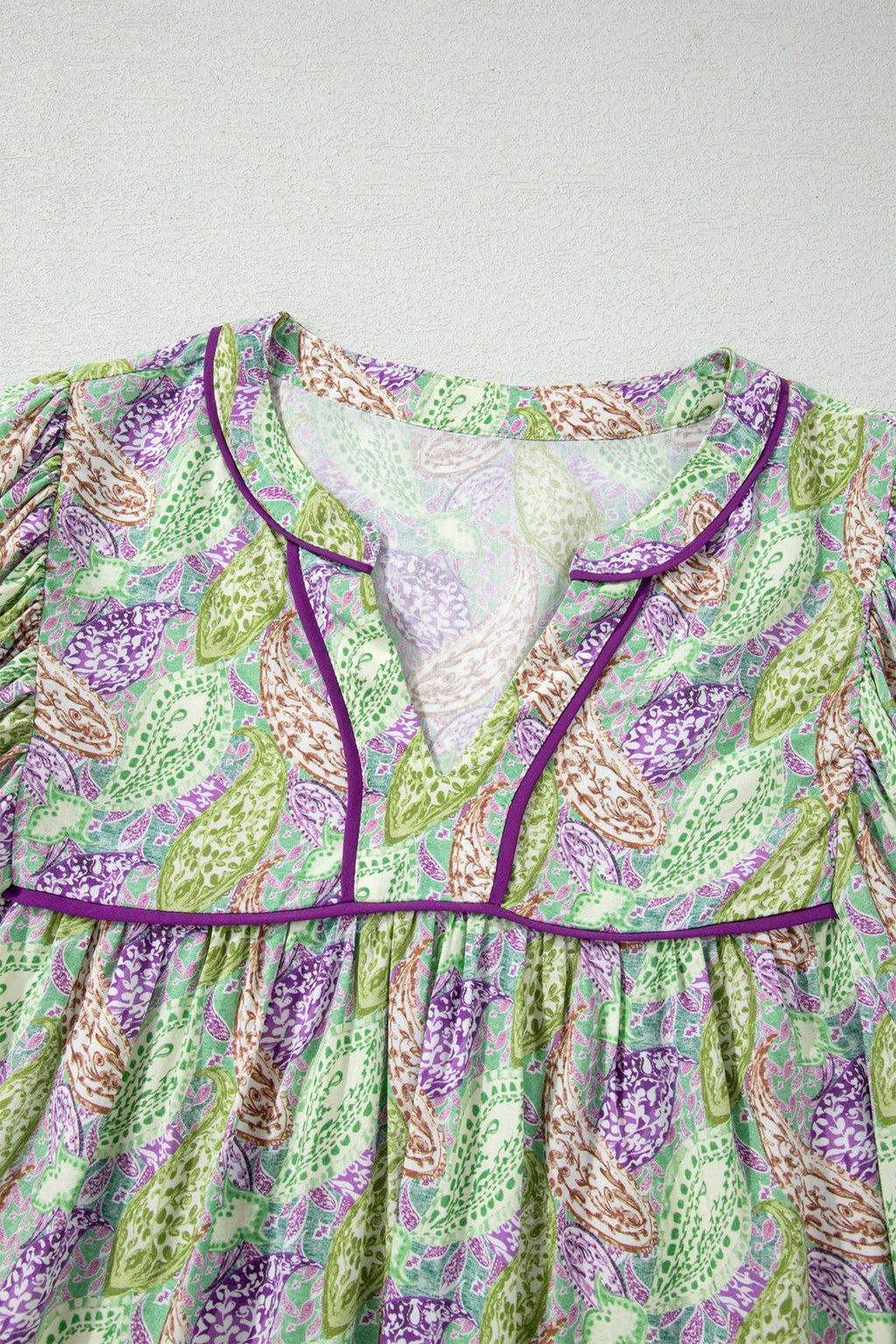 Boho Paisley Short Puff Sleeve V-Neck Blouse - Rooted & Reckless Co.
