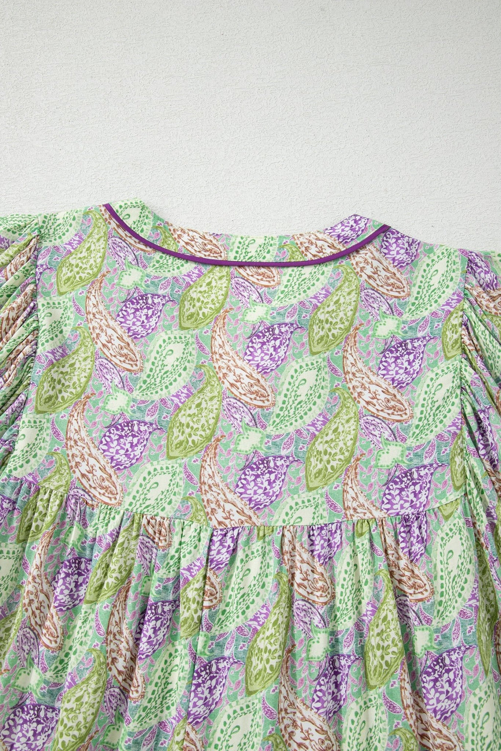 Boho Paisley Short Puff Sleeve V-Neck Blouse - Rooted & Reckless Co.