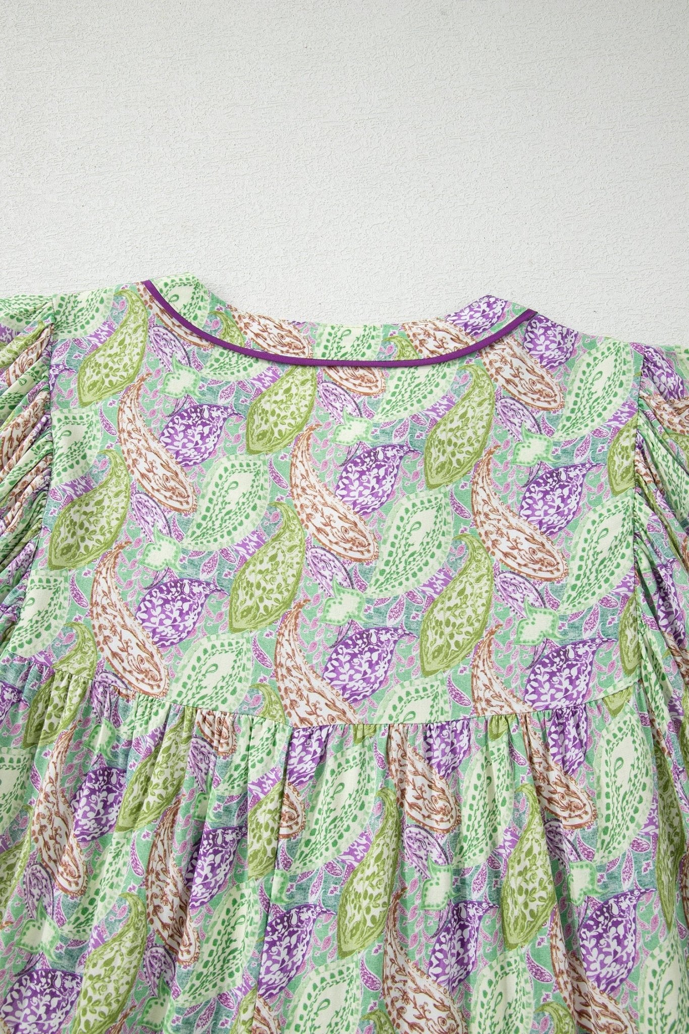 Boho Paisley Short Puff Sleeve V-Neck Blouse - Rooted & Reckless Co.
