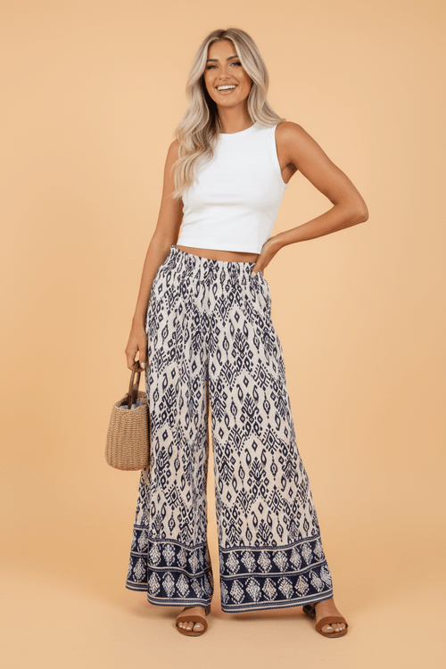 Boho Smocked High Waist Wide Leg Pants - Rooted & Reckless Co.