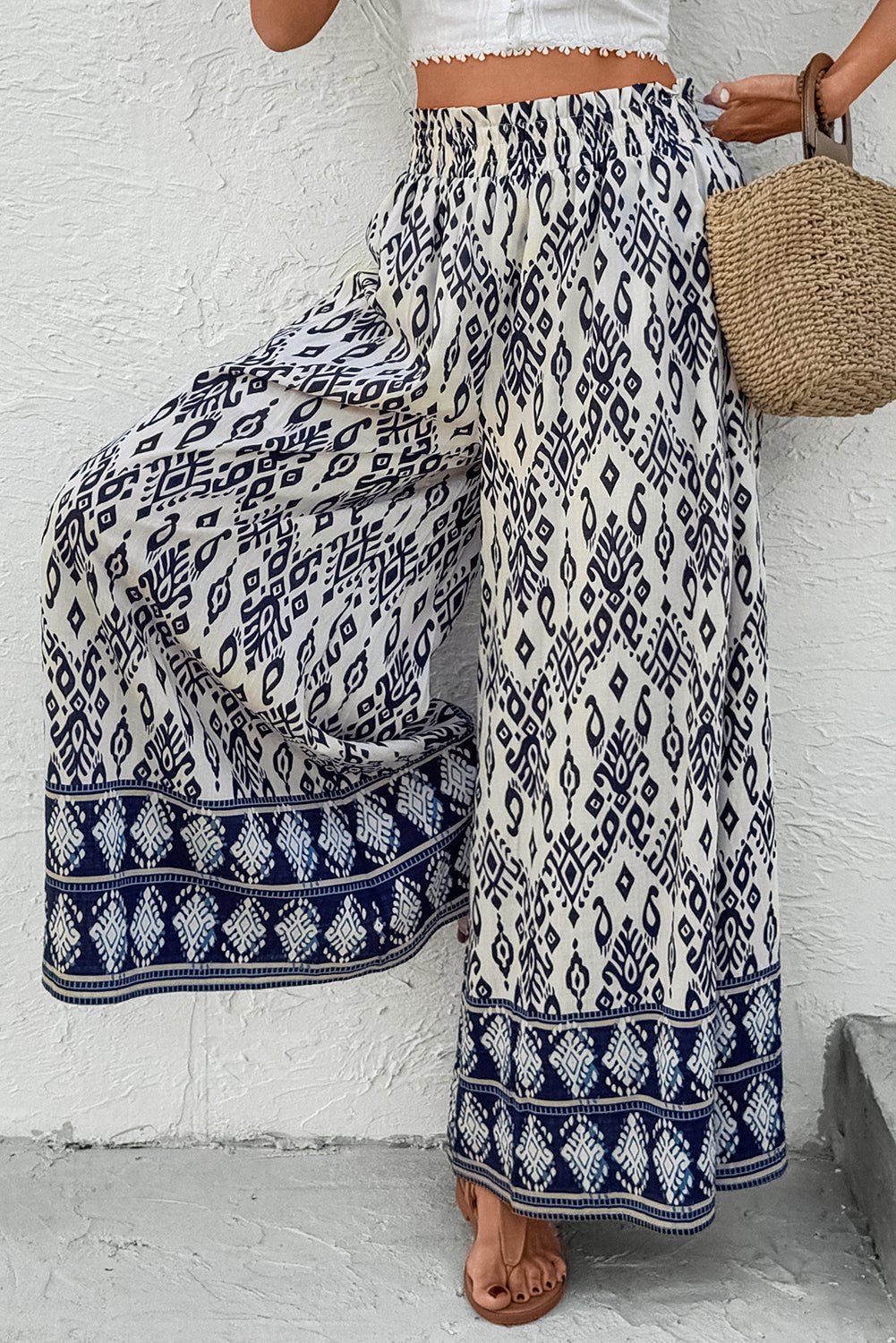 Boho Smocked High Waist Wide Leg Pants - Rooted & Reckless Co.