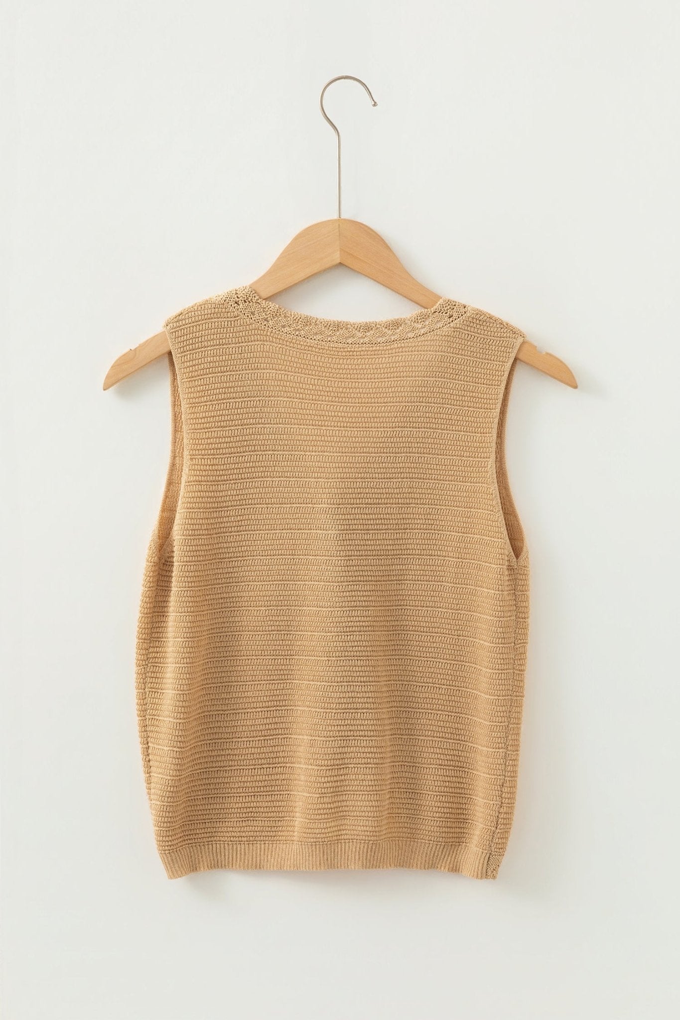 Boho Solid Eyelet Trim Buttoned Sweater Vest - Rooted & Reckless Co.
