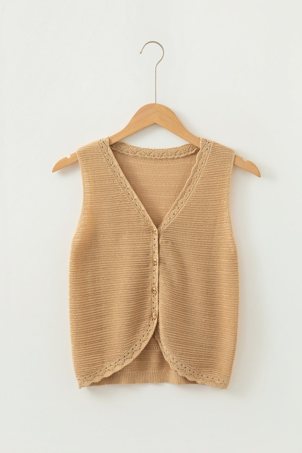 Boho Solid Eyelet Trim Buttoned Sweater Vest - Rooted & Reckless Co.