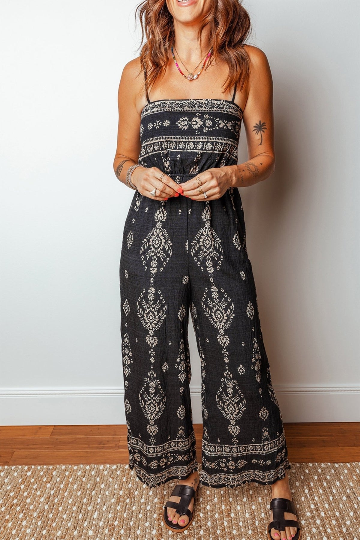 Boho Spaghetti Straps Elastic Waist Jumpsuit - Rooted & Reckless Co.