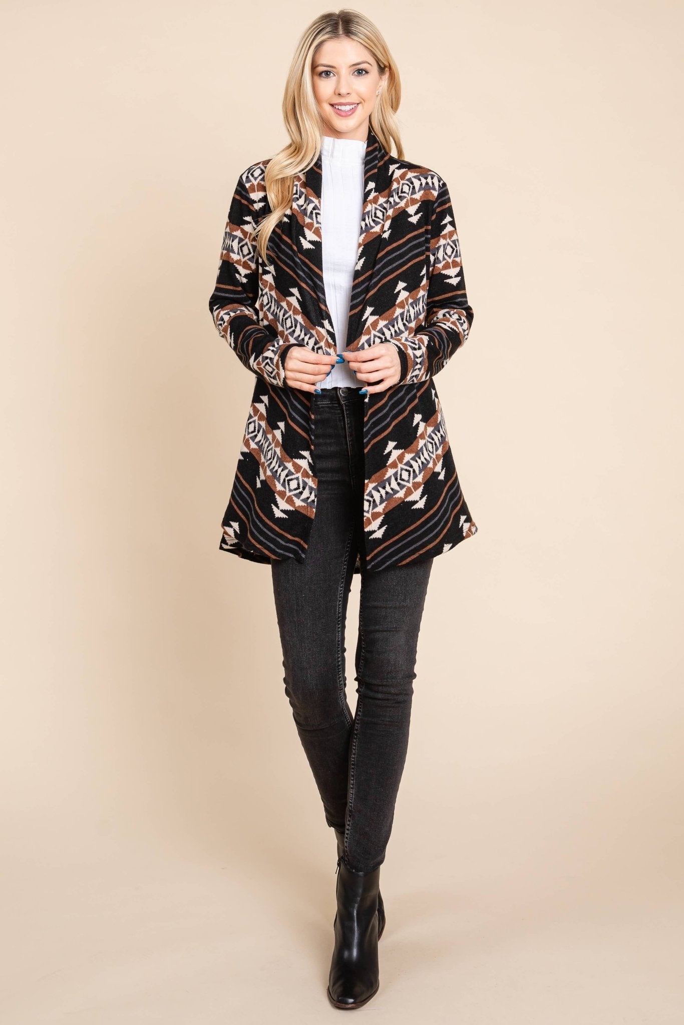 BOMBOM "Calgary" Western Open Front Cardigan — Luxurious Soft Layering Piece Made in USA (Medium available) - Rooted & Reckless Co.
