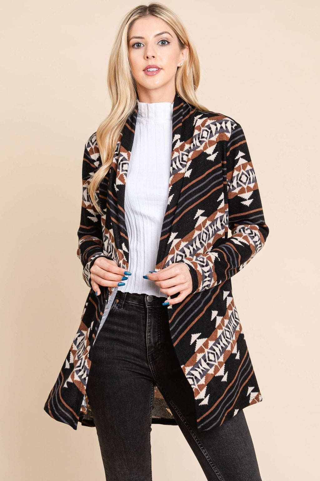 BOMBOM "Calgary" Western Open Front Cardigan — Luxurious Soft Layering Piece Made in USA (Medium available) - Rooted & Reckless Co.