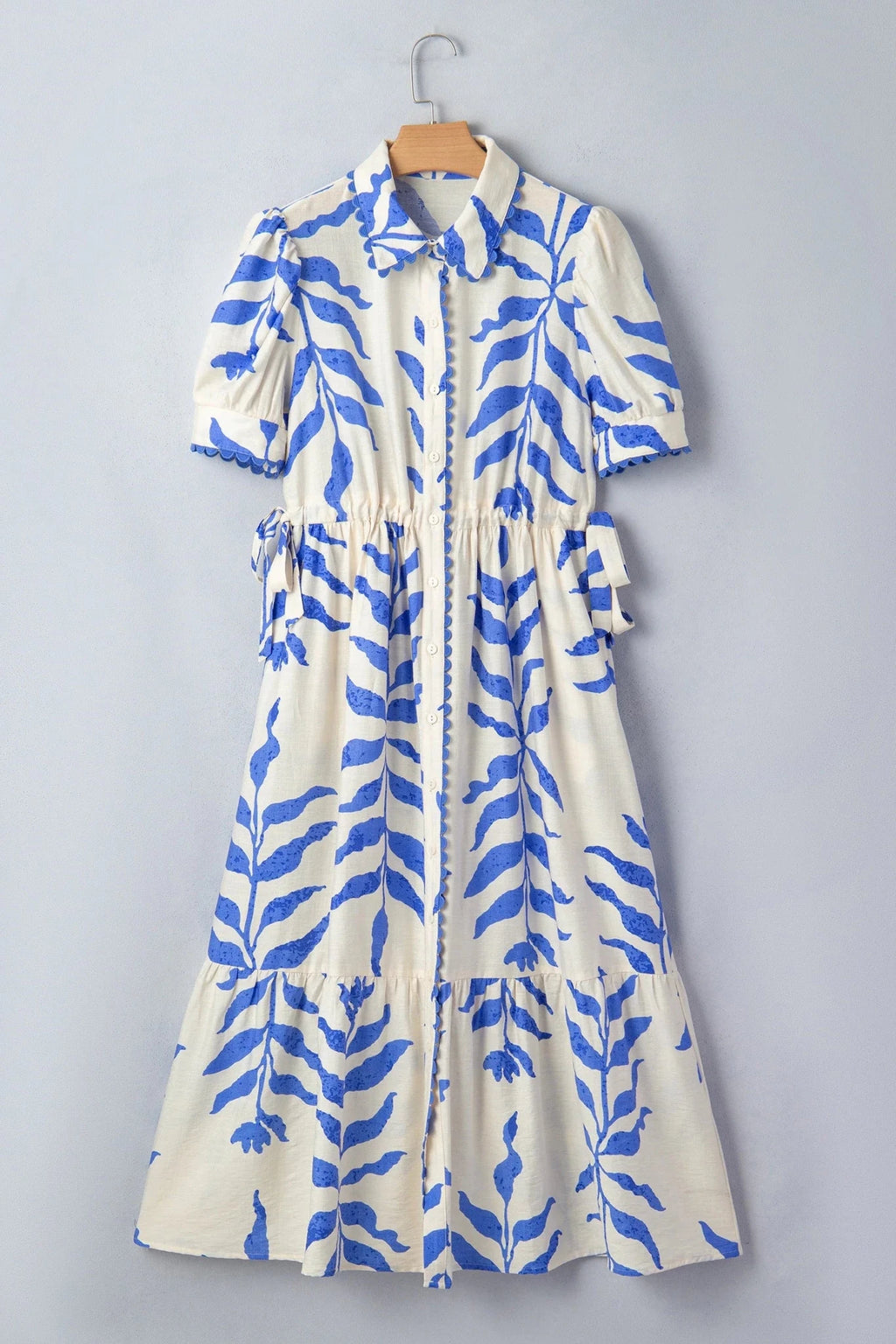 Botanical Leaf Side Tie Button Down Maxi Dress - Rooted & Reckless Co.