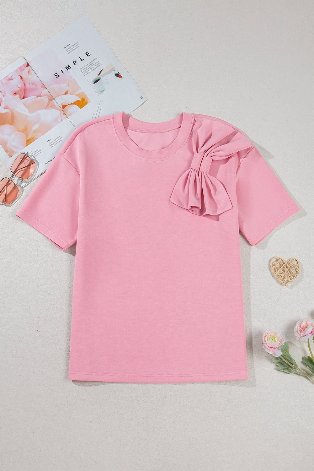 Bow Applique Short Sleeve T-Shirt - Rooted & Reckless Co.