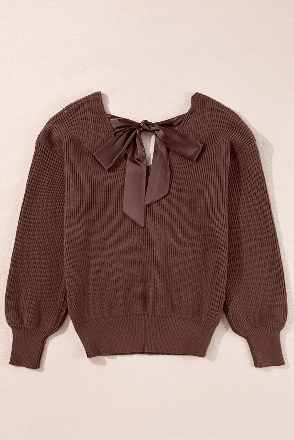 Bow Back Lantern Sleeve V-Neck Sweater - Rooted & Reckless Co.