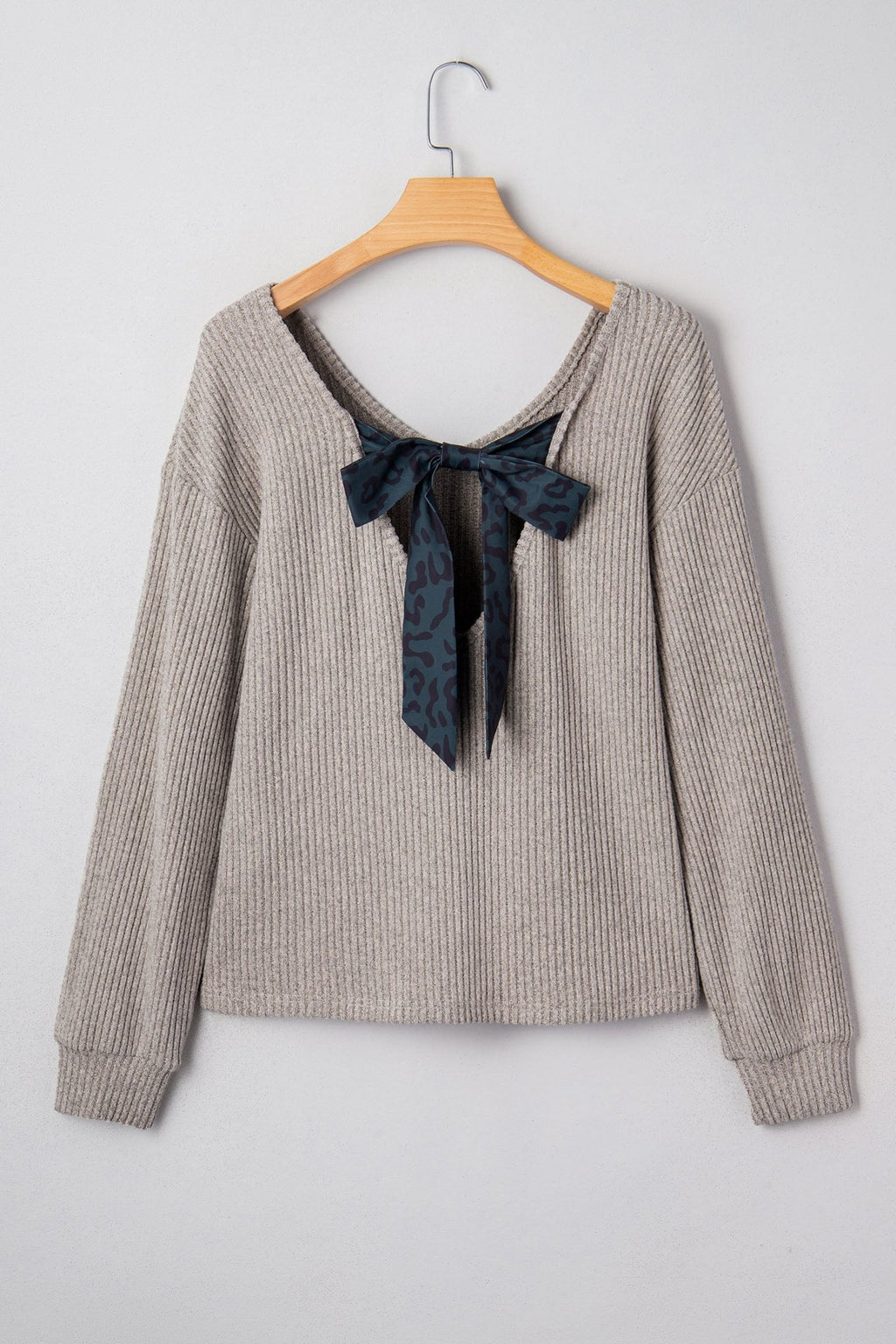 Bow Back Ribbed Knit V-Neck Drop Shoulder Top - Rooted & Reckless Co.