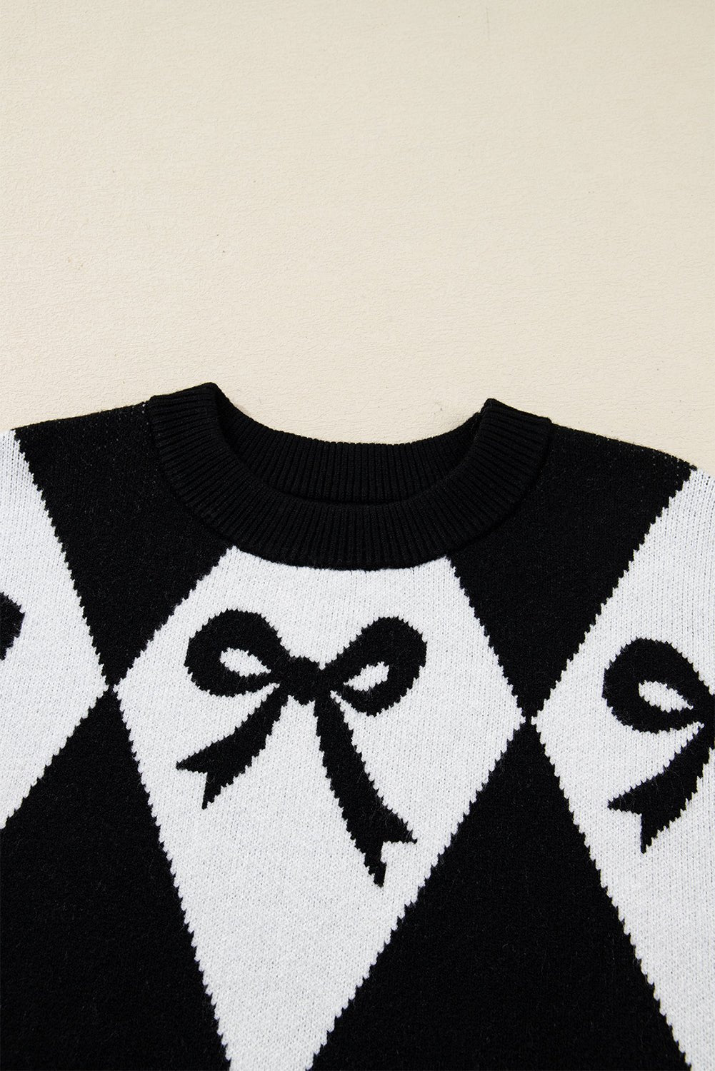 Bow Colorblock Rhombus Drop Shoulder Sweater - Rooted & Reckless Co.