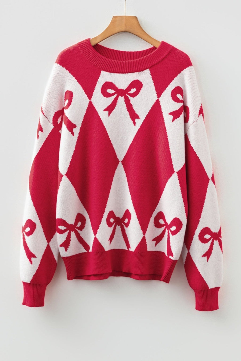 Bow Colorblock Rhombus Drop Shoulder Sweater - Rooted & Reckless Co.