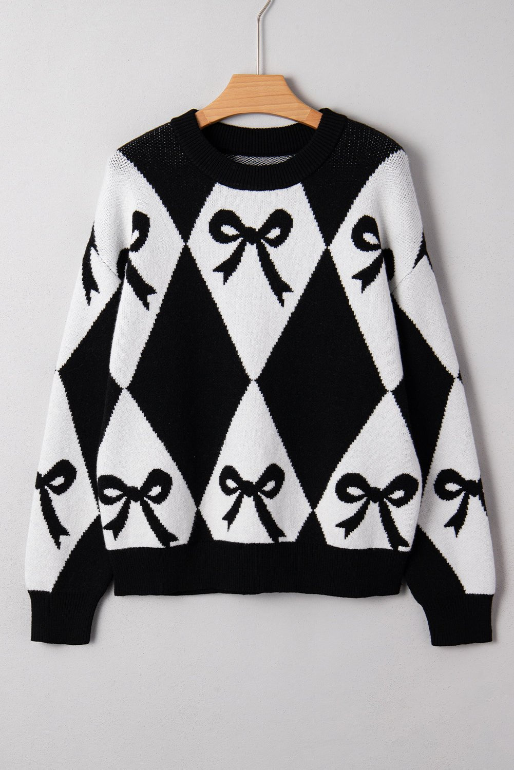 Bow Colorblock Rhombus Drop Shoulder Sweater - Rooted & Reckless Co.