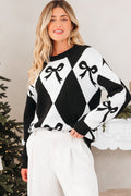 Bow Colorblock Rhombus Drop Shoulder Sweater - Rooted & Reckless Co.