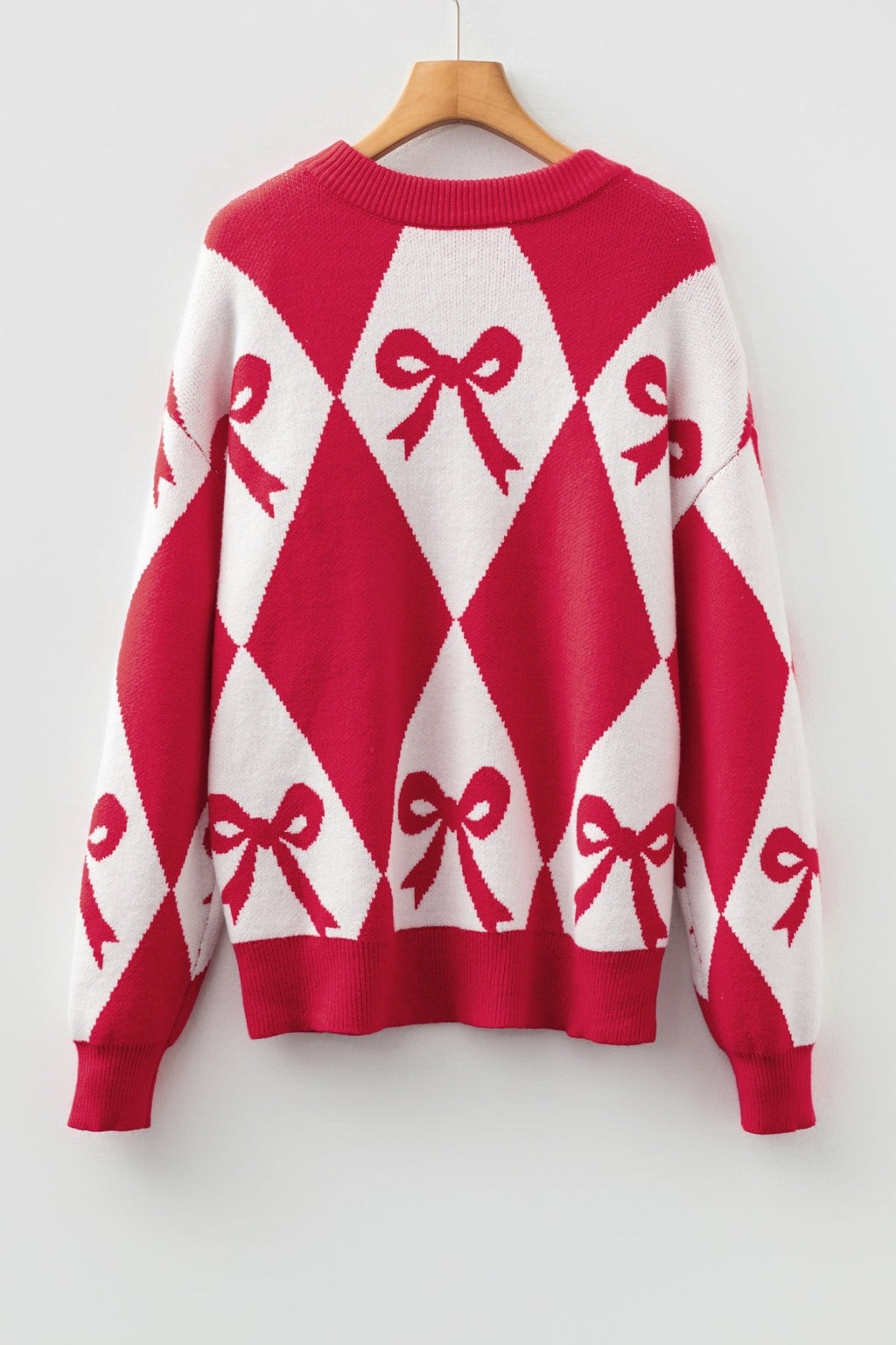 Bow Colorblock Rhombus Drop Shoulder Sweater - Rooted & Reckless Co.