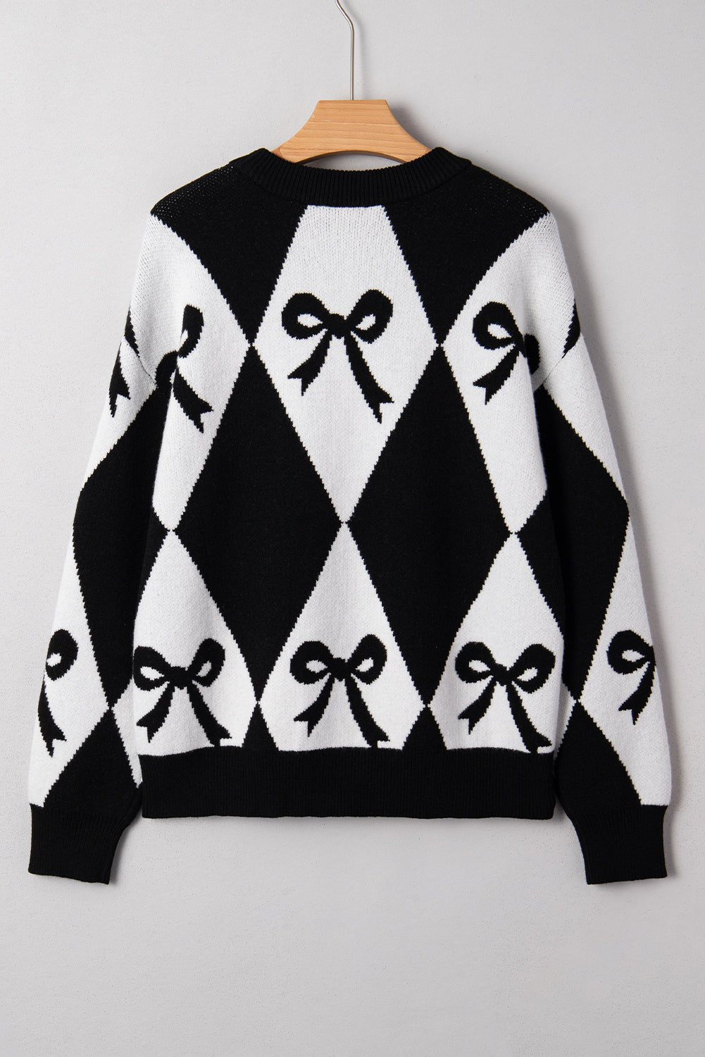 Bow Colorblock Rhombus Drop Shoulder Sweater - Rooted & Reckless Co.