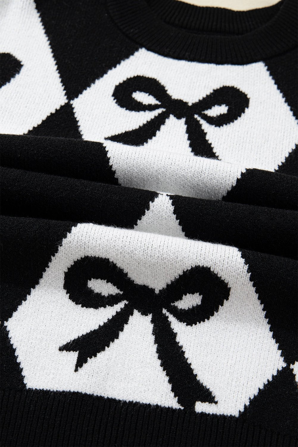 Bow Colorblock Rhombus Drop Shoulder Sweater - Rooted & Reckless Co.