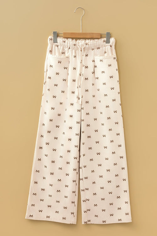 Bow Corduroy Drawstring Elastic Waist Pants - Rooted & Reckless Co.