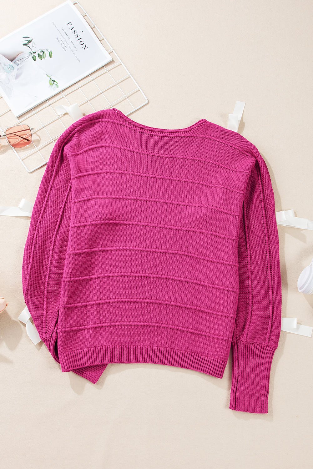 Bow Cut-Out Round Neck Sweater - Rooted & Reckless Co.