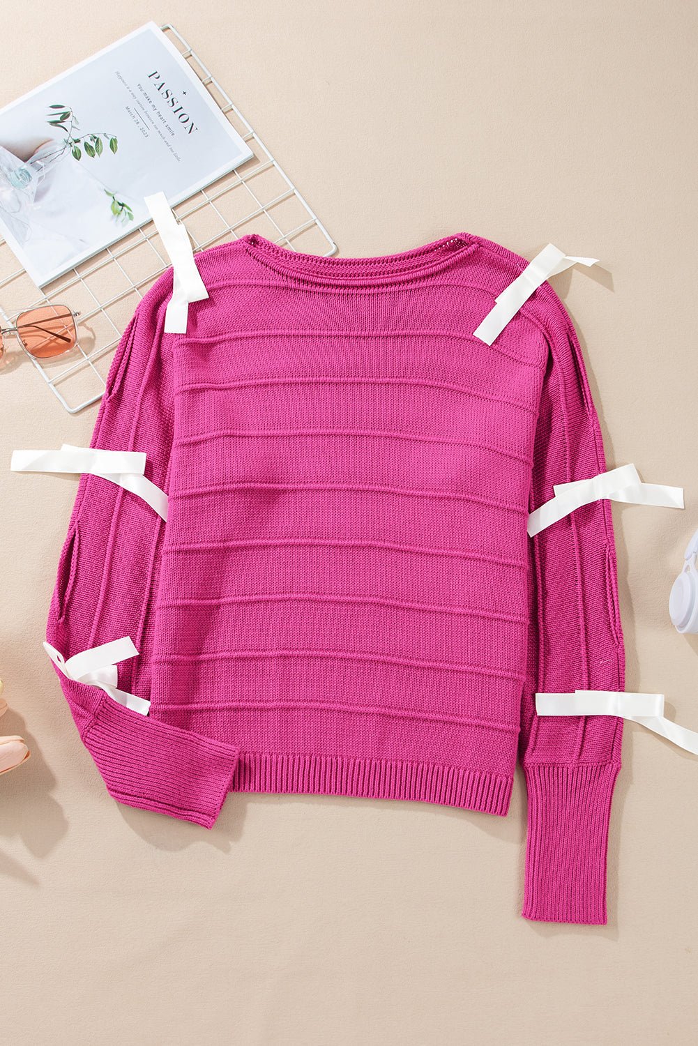 Bow Cut-Out Round Neck Sweater - Rooted & Reckless Co.